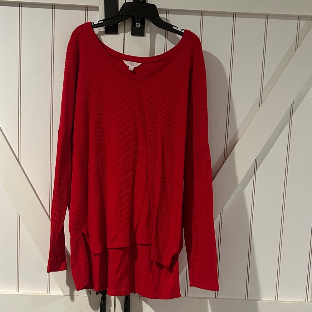 Time and Tru Vibrant Red Ribbed Top